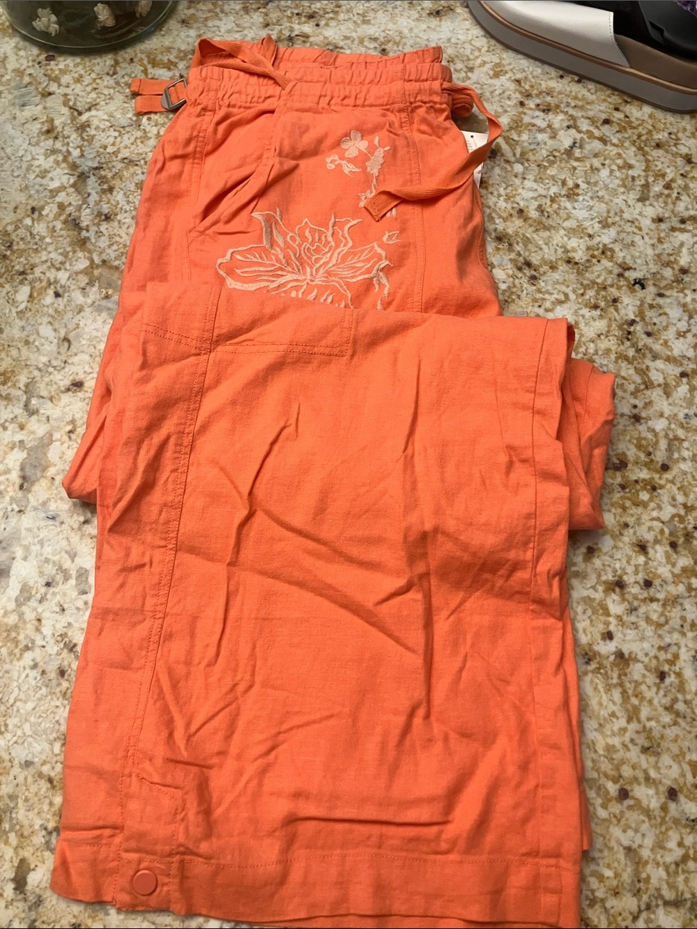 Anthropologie Pilcro orange linen wide leg elastic waist pants - Picture 4 of 6